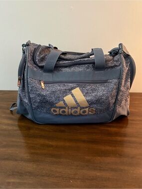Adidas Small Duffle Bag Grey Gold Sporty Gym Travel 12”